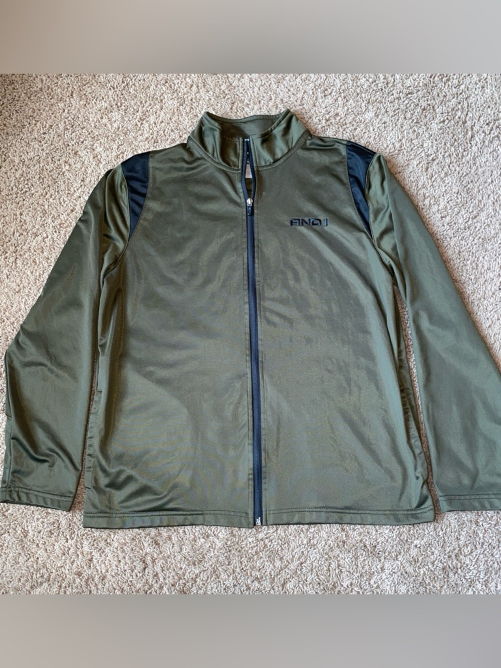 AND1 Full Zip Track Jacket Men's LARGE Olive Green & Black Basketball Shirt